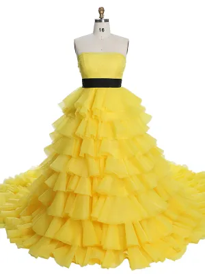 Layers Soft Organza Long Train Colors Wedding Dress Birdal Gowns Photoshoot Dress YEWEN YW230426