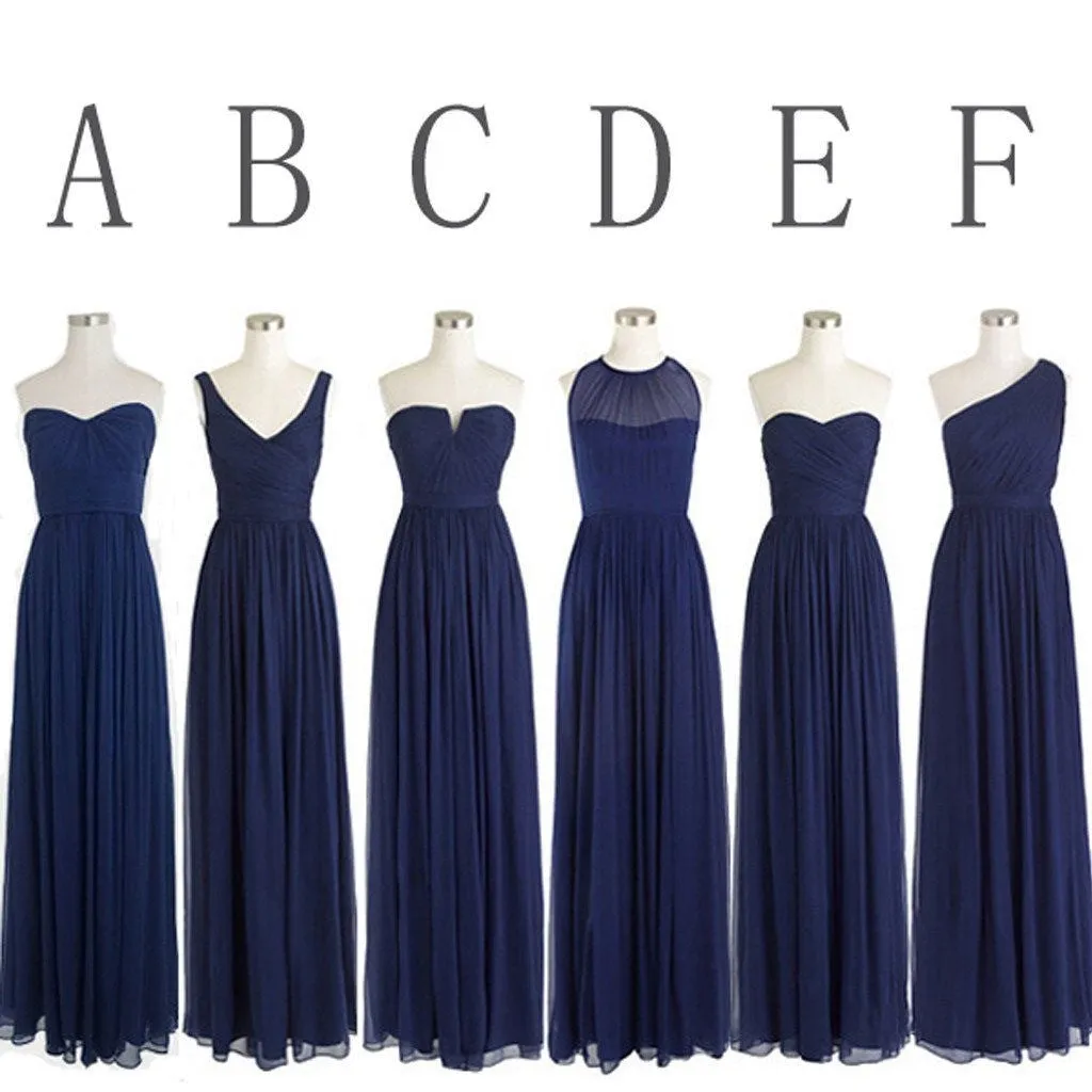 long bridesmaid dresses navy blue chiffon 2020 mismatched cheap custom wedding guest dress
