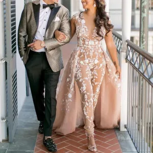 Long Evening Dresses Lace Jumpsuit for Women Prom Illusion Dubai Saudi Arabic Formal Dresses Evening Party Gowns Plus Size