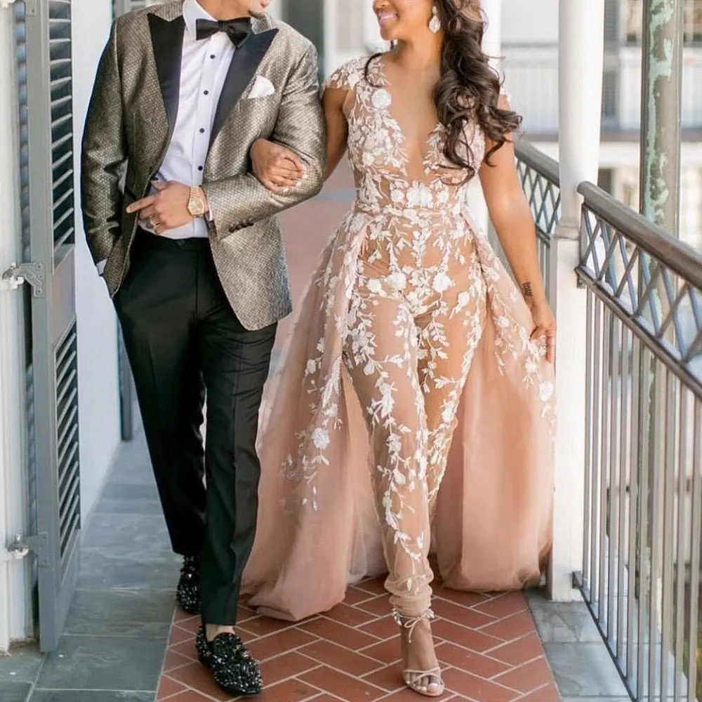 Long Evening Dresses Lace Jumpsuit for Women Prom Illusion Dubai Saudi Arabic Formal Dresses Evening Party Gowns Plus Size