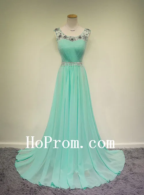 Long Prom Dresses,Mint Prom Dress,Chiffon Evening Dresses