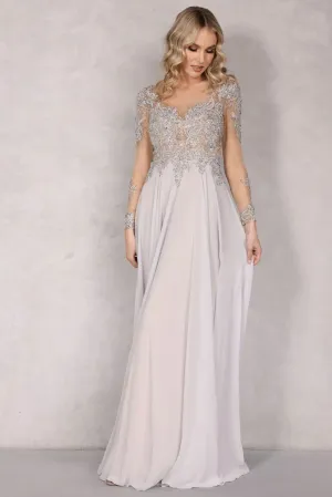 Long Sleeve Aline Chiffon Gown