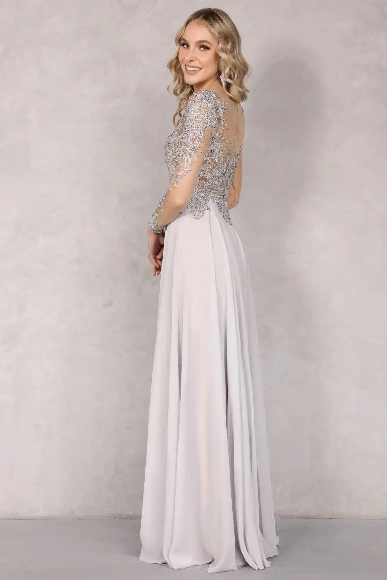 Long Sleeve Aline Chiffon Gown