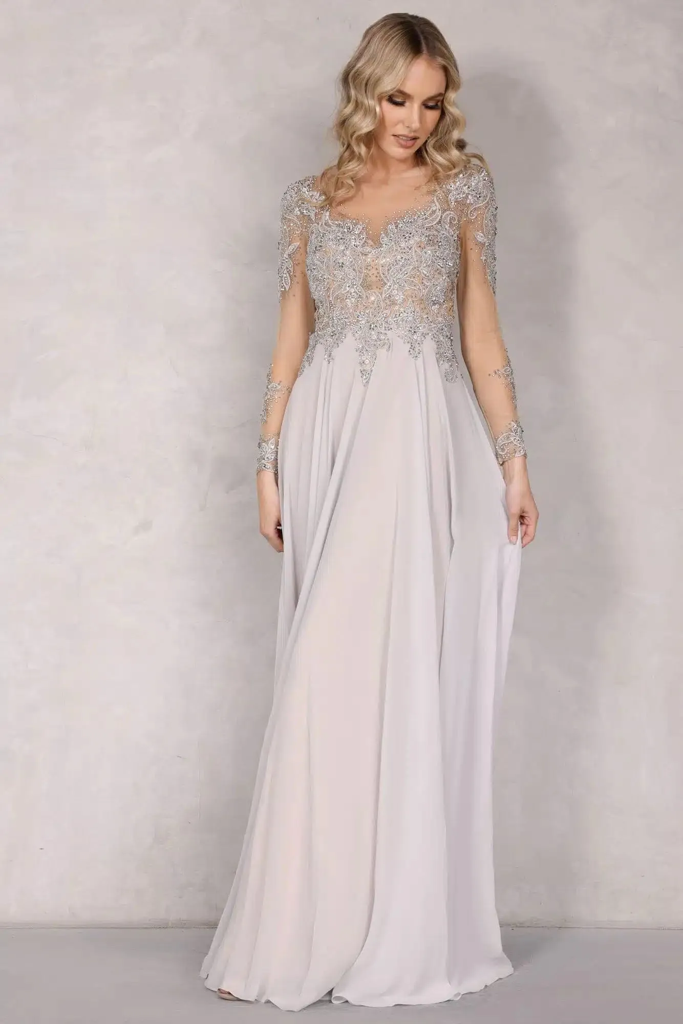 Long Sleeve Aline Chiffon Gown