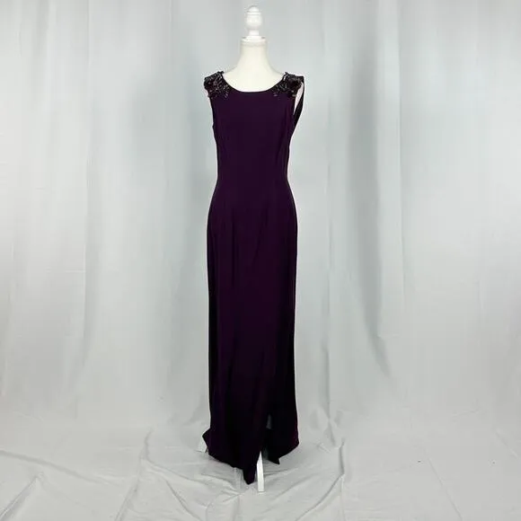 Loralie Purple &amp; Black Maxi Prom Dress Beaded Shoulder Floral Design New Size 10