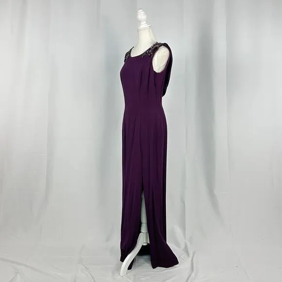 Loralie Purple &amp; Black Maxi Prom Dress Beaded Shoulder Floral Design New Size 10