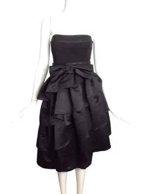 LOUIS FERAUD- 1980s Strapless Black Satin Cocktail Dress, Size 4