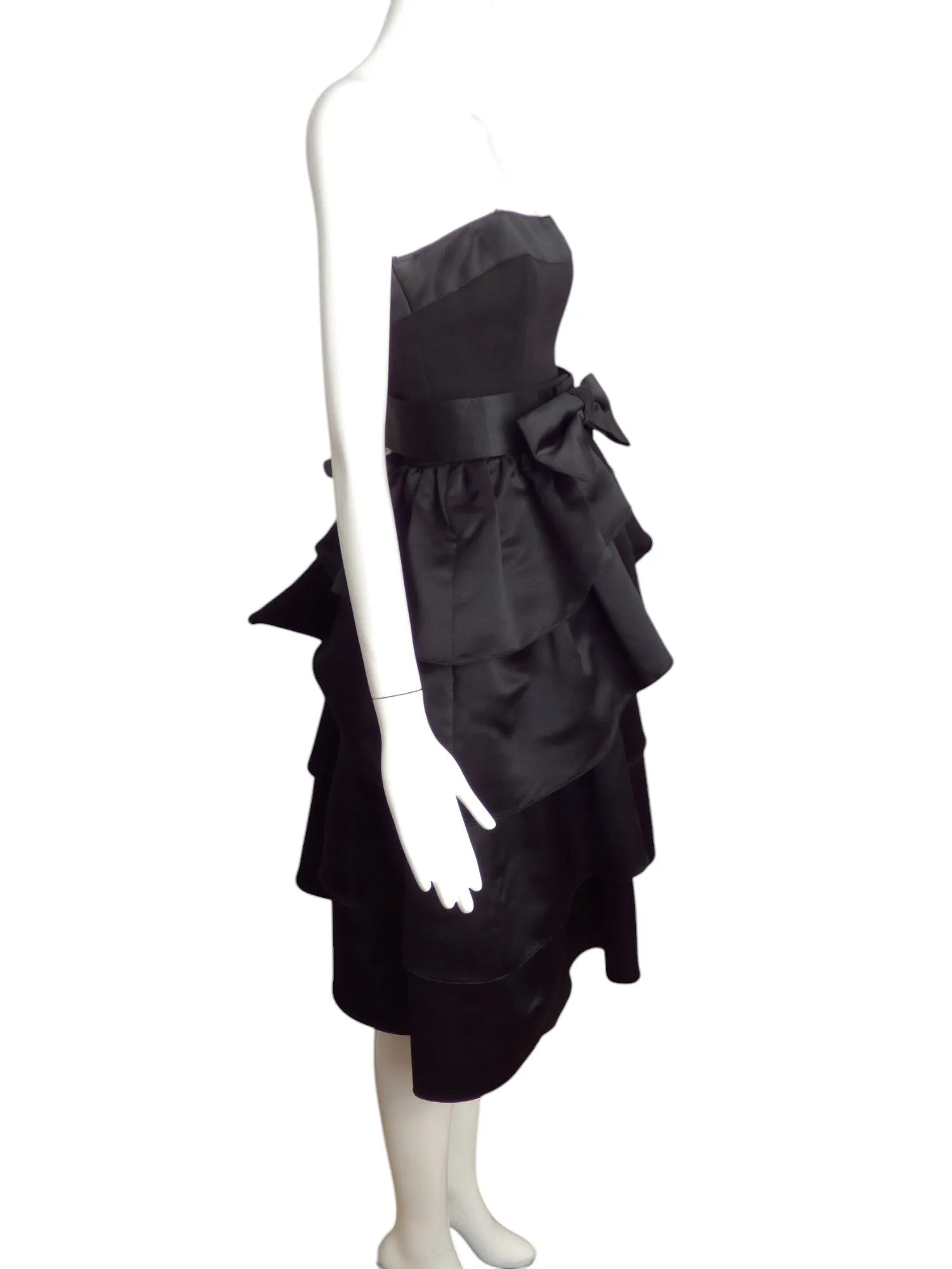 LOUIS FERAUD- 1980s Strapless Black Satin Cocktail Dress, Size 4