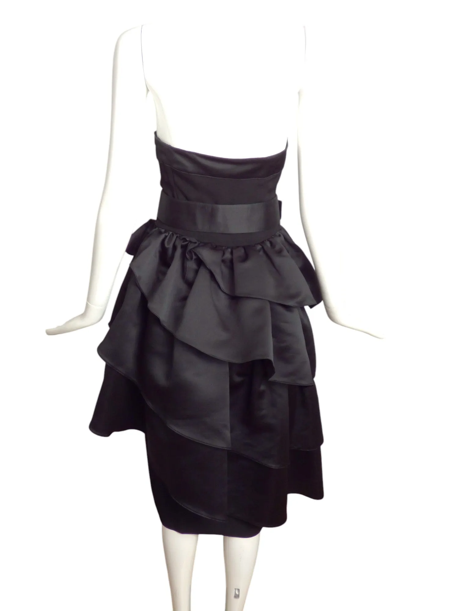 LOUIS FERAUD- 1980s Strapless Black Satin Cocktail Dress, Size 4