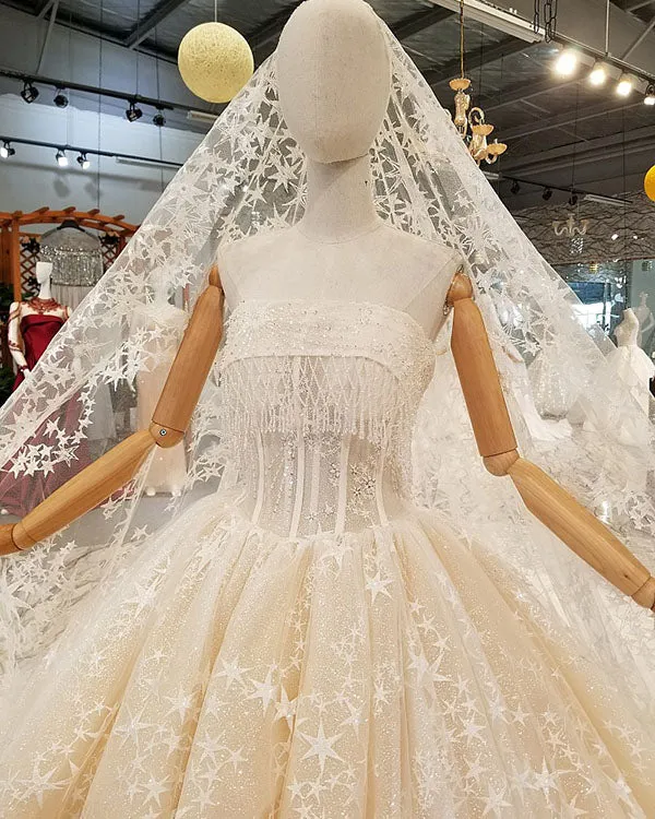 Luxury 2018 Ball Gown Wedding Dresses with Stars Sparkly Bridal Wedding Gowns