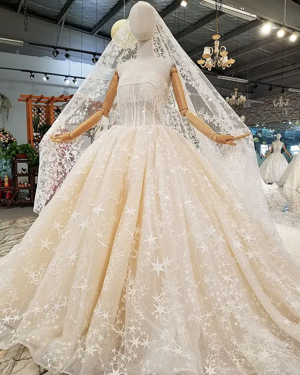 Luxury 2018 Ball Gown Wedding Dresses with Stars Sparkly Bridal Wedding Gowns