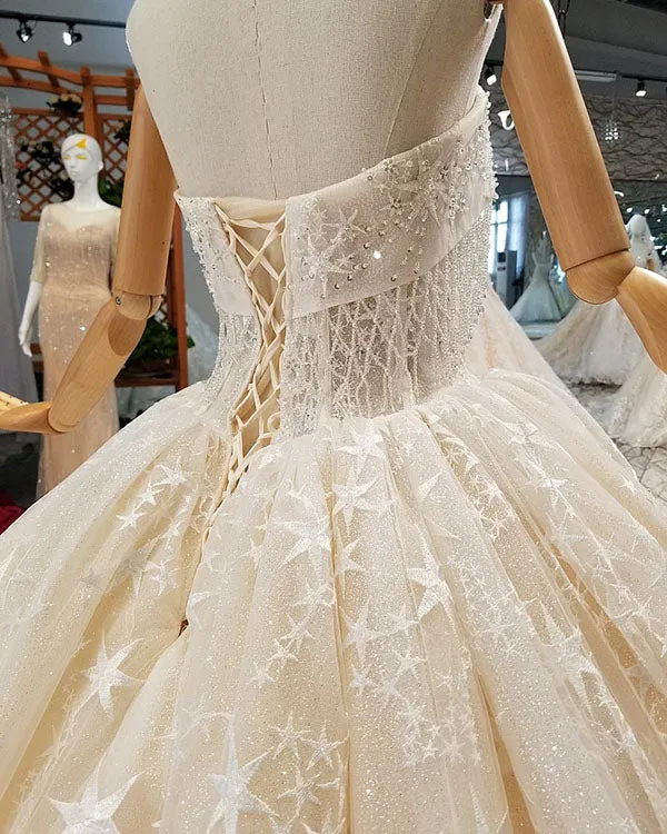 Luxury 2018 Ball Gown Wedding Dresses with Stars Sparkly Bridal Wedding Gowns