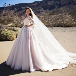 Luxury African Wedding Gowns with Floral Sleeves Muslim