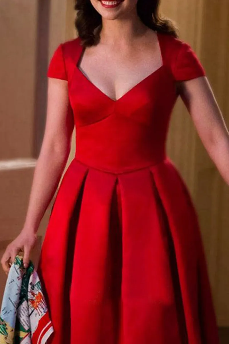 MACloth Cap Sleeves V Neck Red Midi Cocktail Dress Classic Little Red Dress