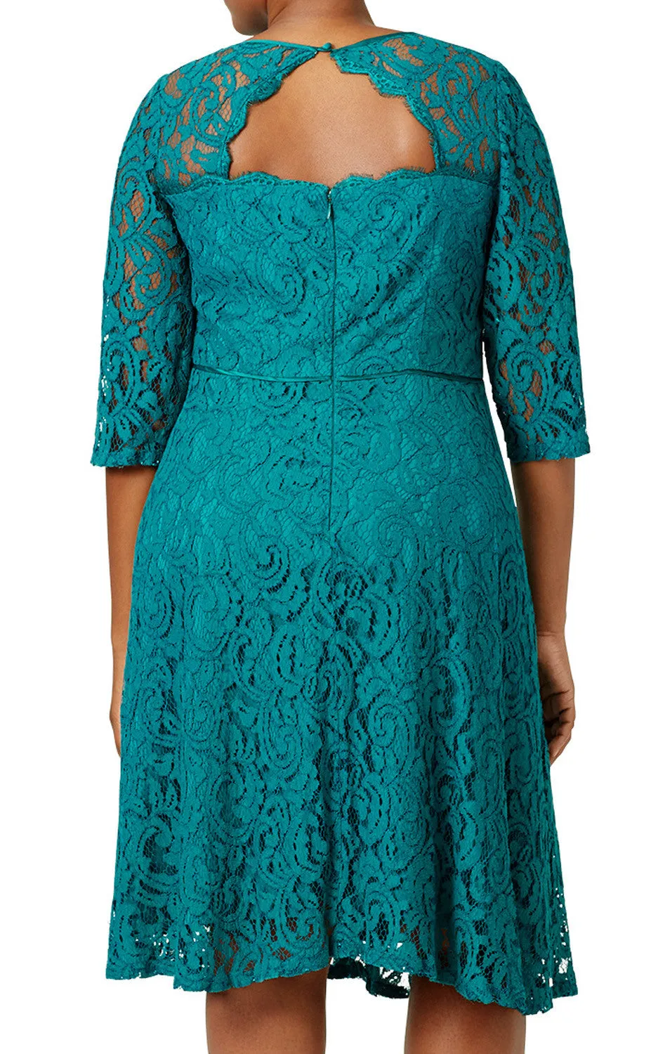 MACloth Half Sleeves Lace Turquoise Plus Size Cocktail Dress Midi Formal Gown