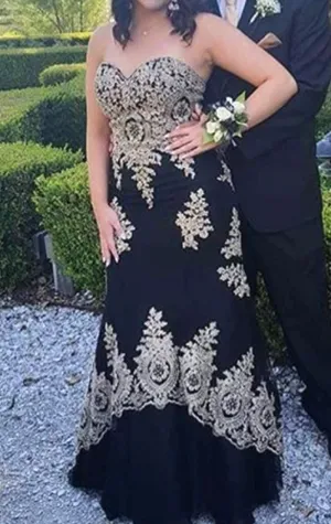 MACloth Mermaid Strapless Lace Long Prom Dress Black Formal Evening Gown