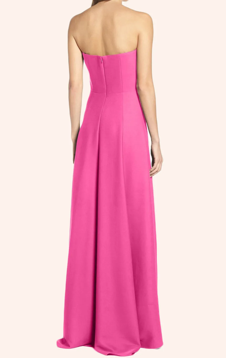 MACloth Strapless High Low Satin Prom Dress Fuchsia Formal Gown