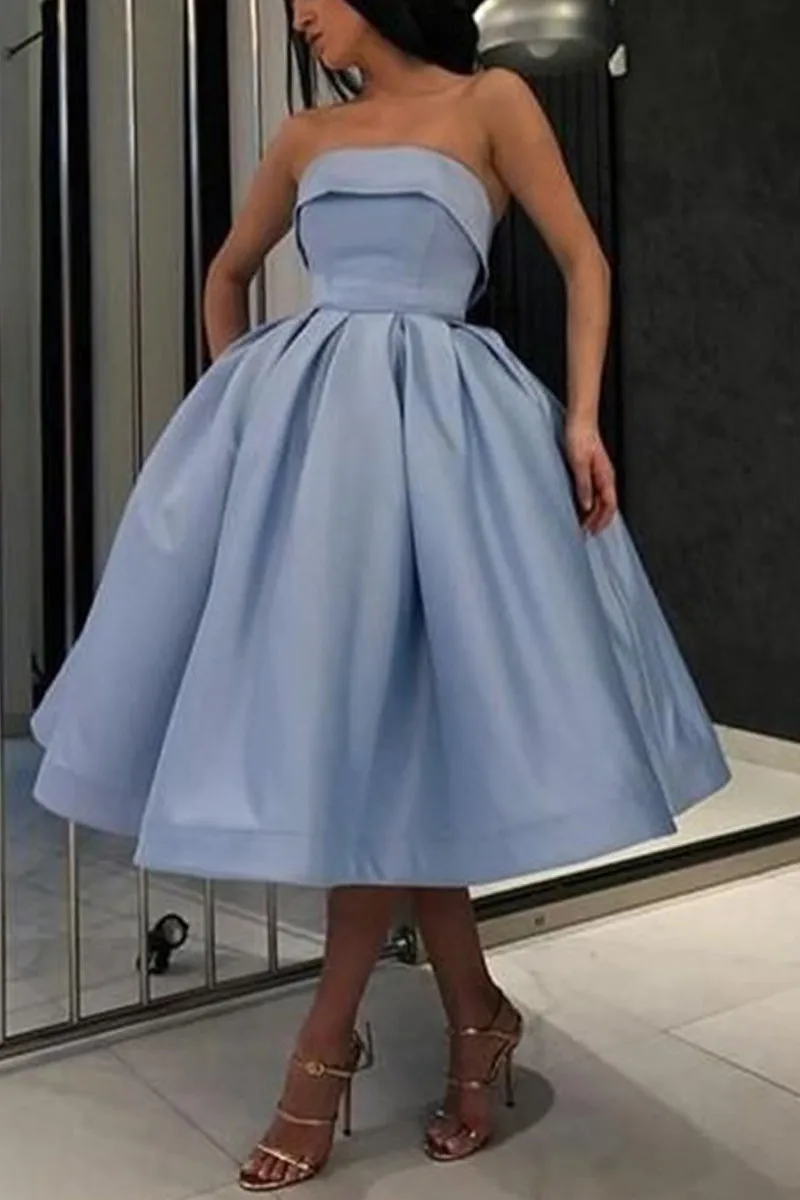 MACloth Strapless Midi Prom Homecoming Dress Gold Cocktail Party Dress