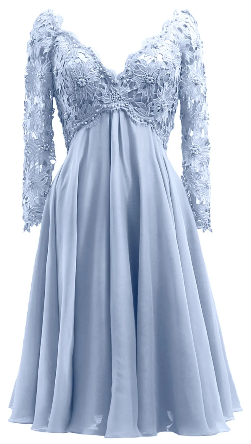 MACloth Women Long Sleeves Short Mother  Bride Dresses V Neck Cocktail Party