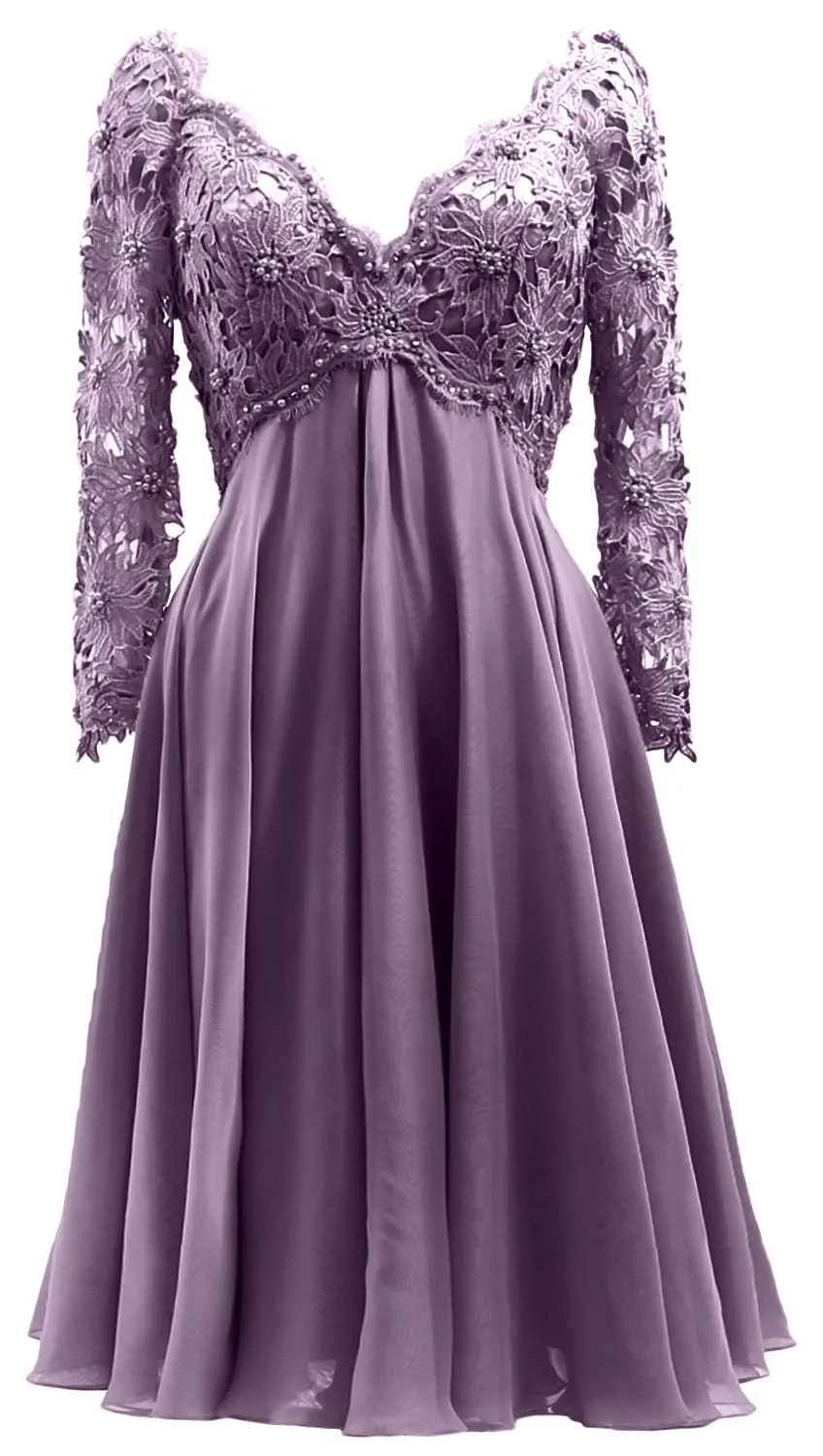 MACloth Women Long Sleeves Short Mother  Bride Dresses V Neck Cocktail Party