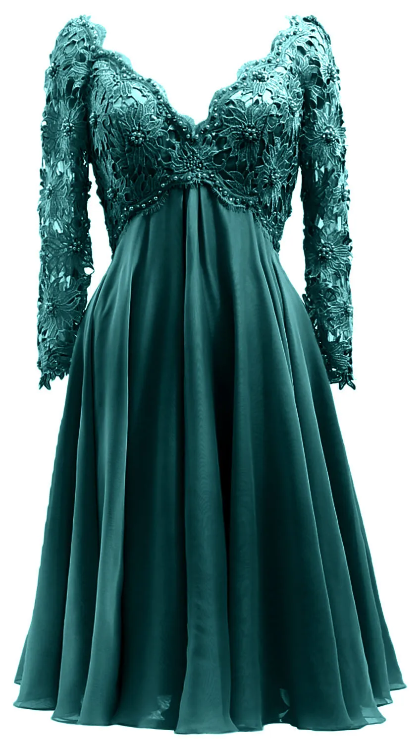 MACloth Women Long Sleeves Short Mother  Bride Dresses V Neck Cocktail Party