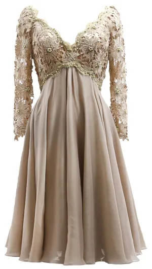 MACloth Women Long Sleeves Short Mother  Bride Dresses V Neck Cocktail Party