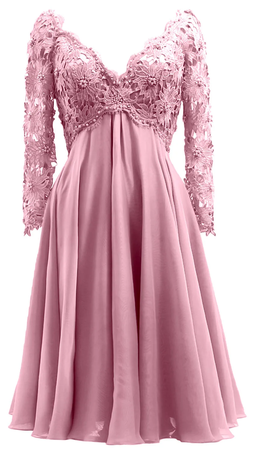 MACloth Women Long Sleeves Short Mother  Bride Dresses V Neck Cocktail Party
