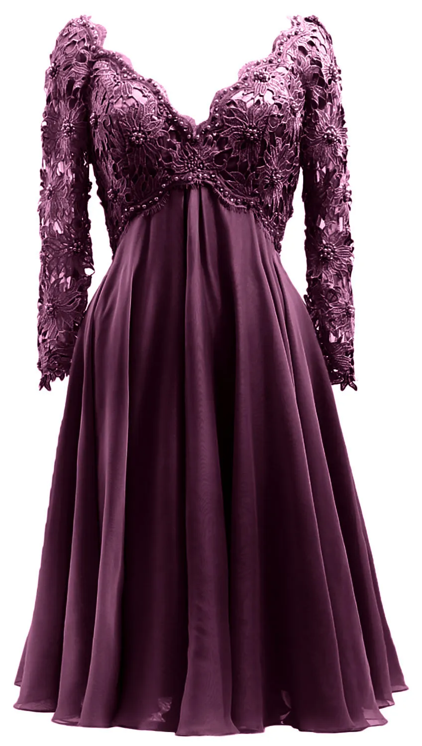 MACloth Women Long Sleeves Short Mother  Bride Dresses V Neck Cocktail Party