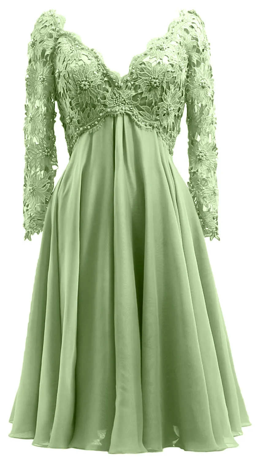 MACloth Women Long Sleeves Short Mother  Bride Dresses V Neck Cocktail Party