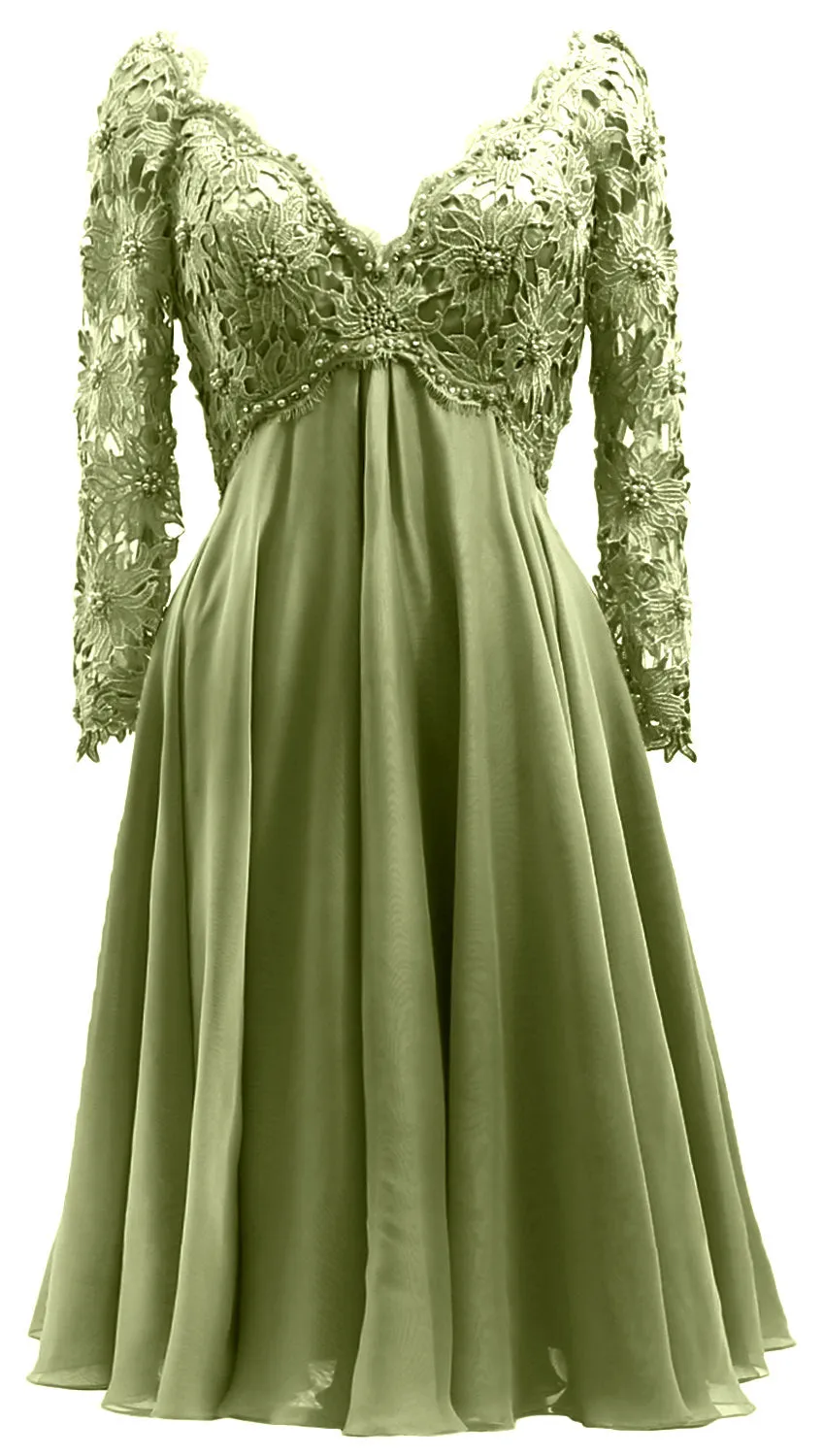 MACloth Women Long Sleeves Short Mother  Bride Dresses V Neck Cocktail Party