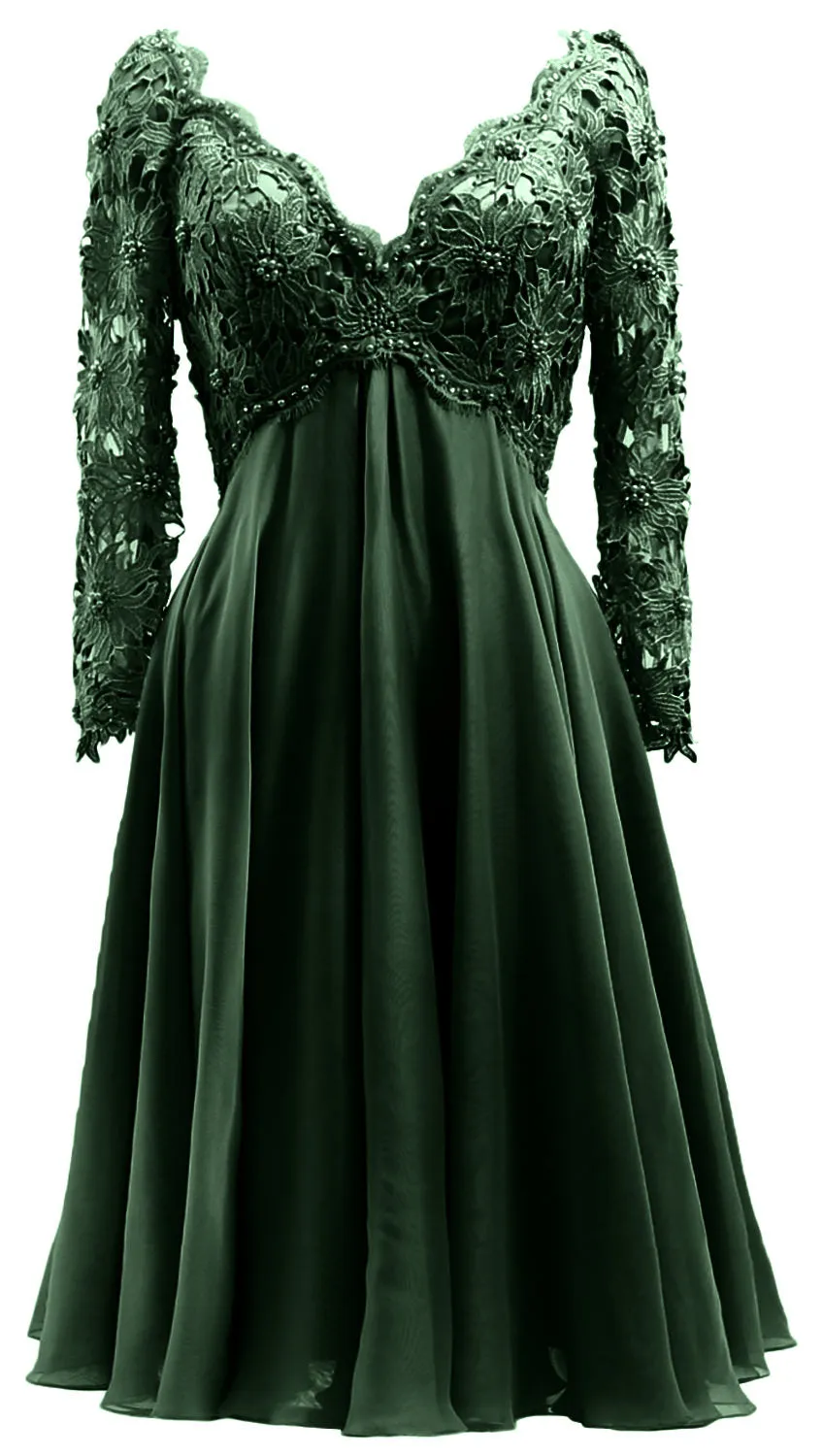 MACloth Women Long Sleeves Short Mother  Bride Dresses V Neck Cocktail Party