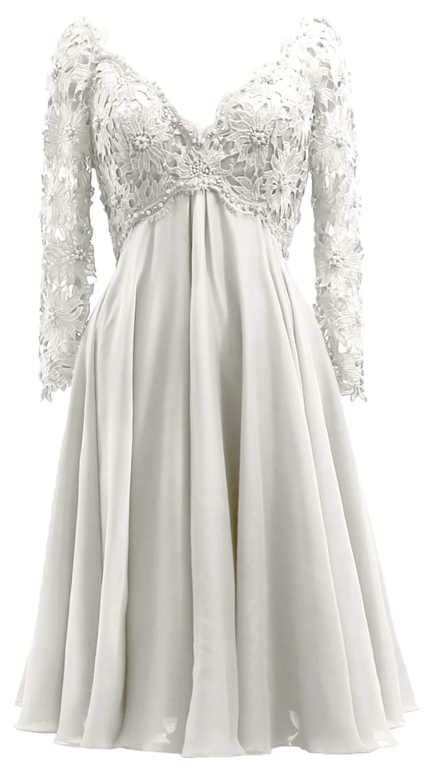 MACloth Women Long Sleeves Short Mother  Bride Dresses V Neck Cocktail Party