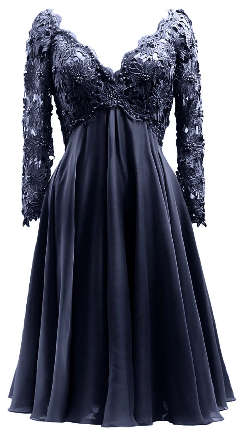 MACloth Women Long Sleeves Short Mother  Bride Dresses V Neck Cocktail Party
