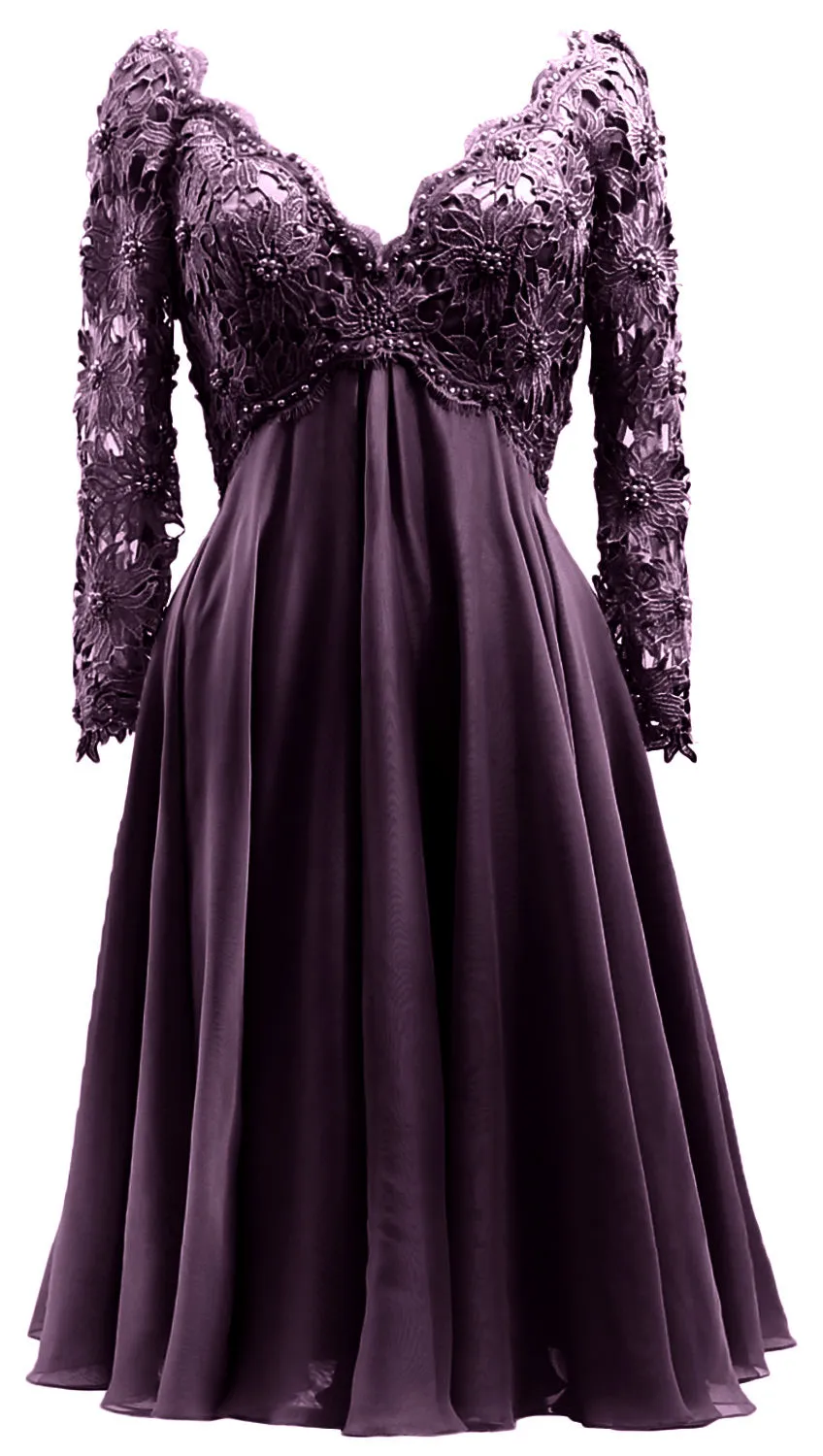 MACloth Women Long Sleeves Short Mother  Bride Dresses V Neck Cocktail Party