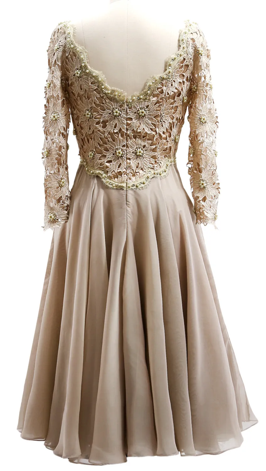 MACloth Women Long Sleeves Short Mother  Bride Dresses V Neck Cocktail Party