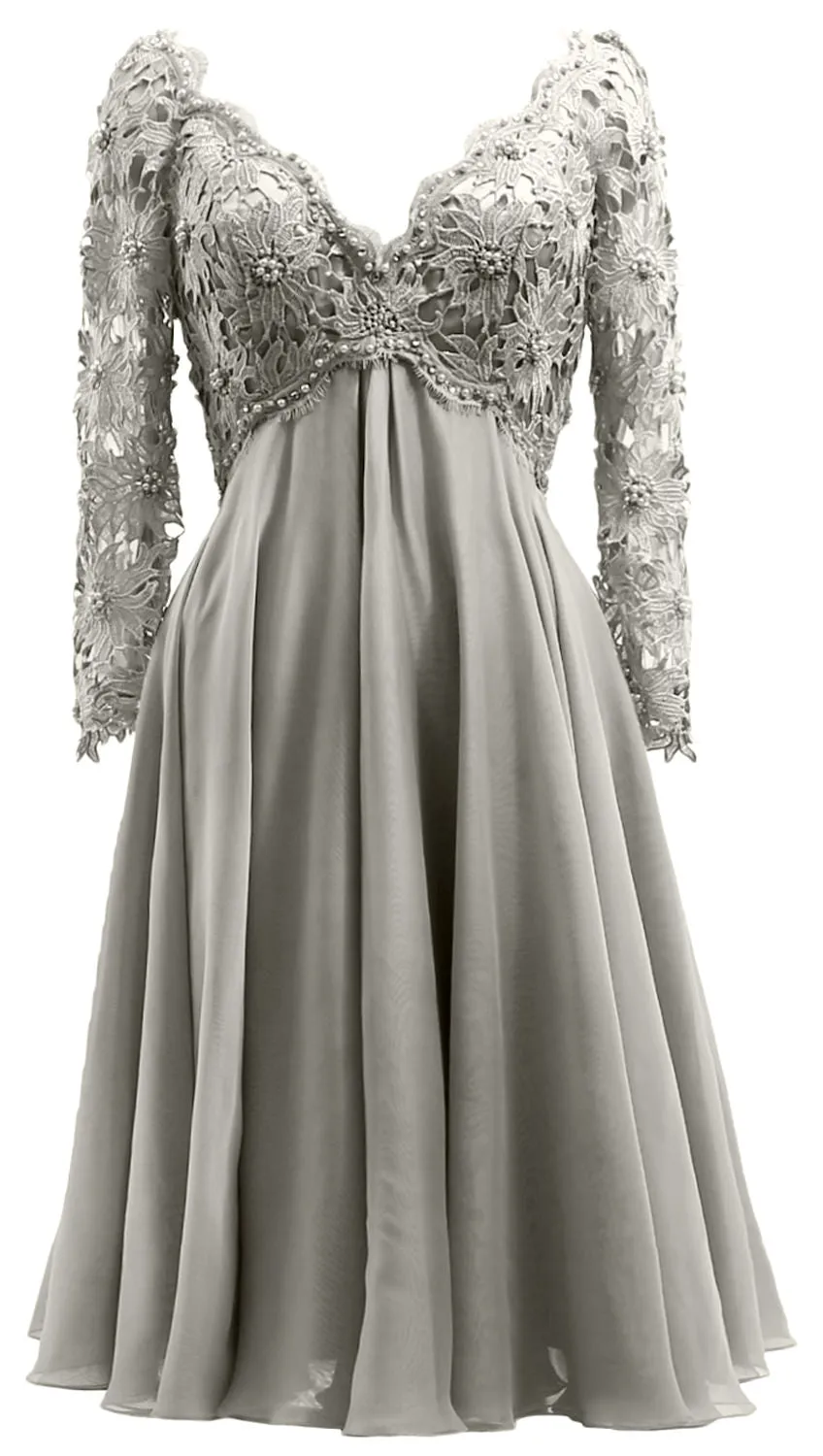 MACloth Women Long Sleeves Short Mother  Bride Dresses V Neck Cocktail Party