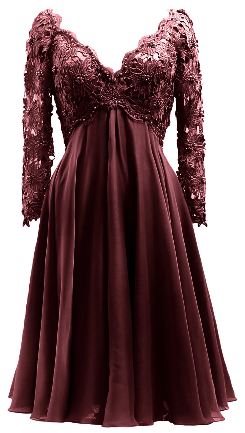 MACloth Women Long Sleeves Short Mother  Bride Dresses V Neck Cocktail Party