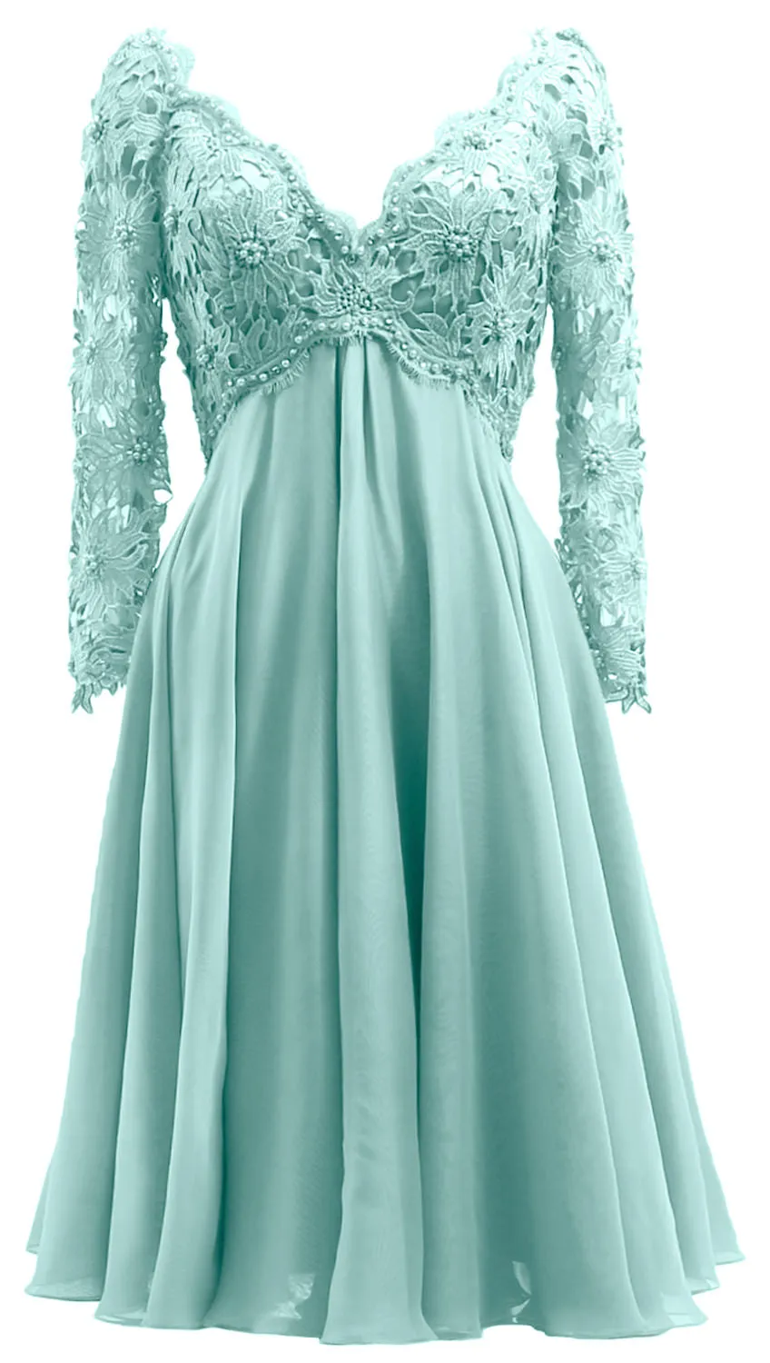 MACloth Women Long Sleeves Short Mother  Bride Dresses V Neck Cocktail Party