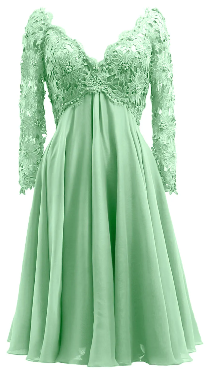 MACloth Women Long Sleeves Short Mother  Bride Dresses V Neck Cocktail Party