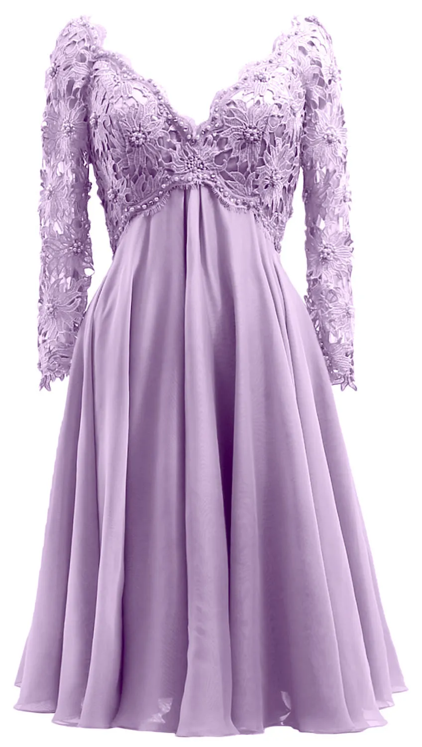 MACloth Women Long Sleeves Short Mother  Bride Dresses V Neck Cocktail Party