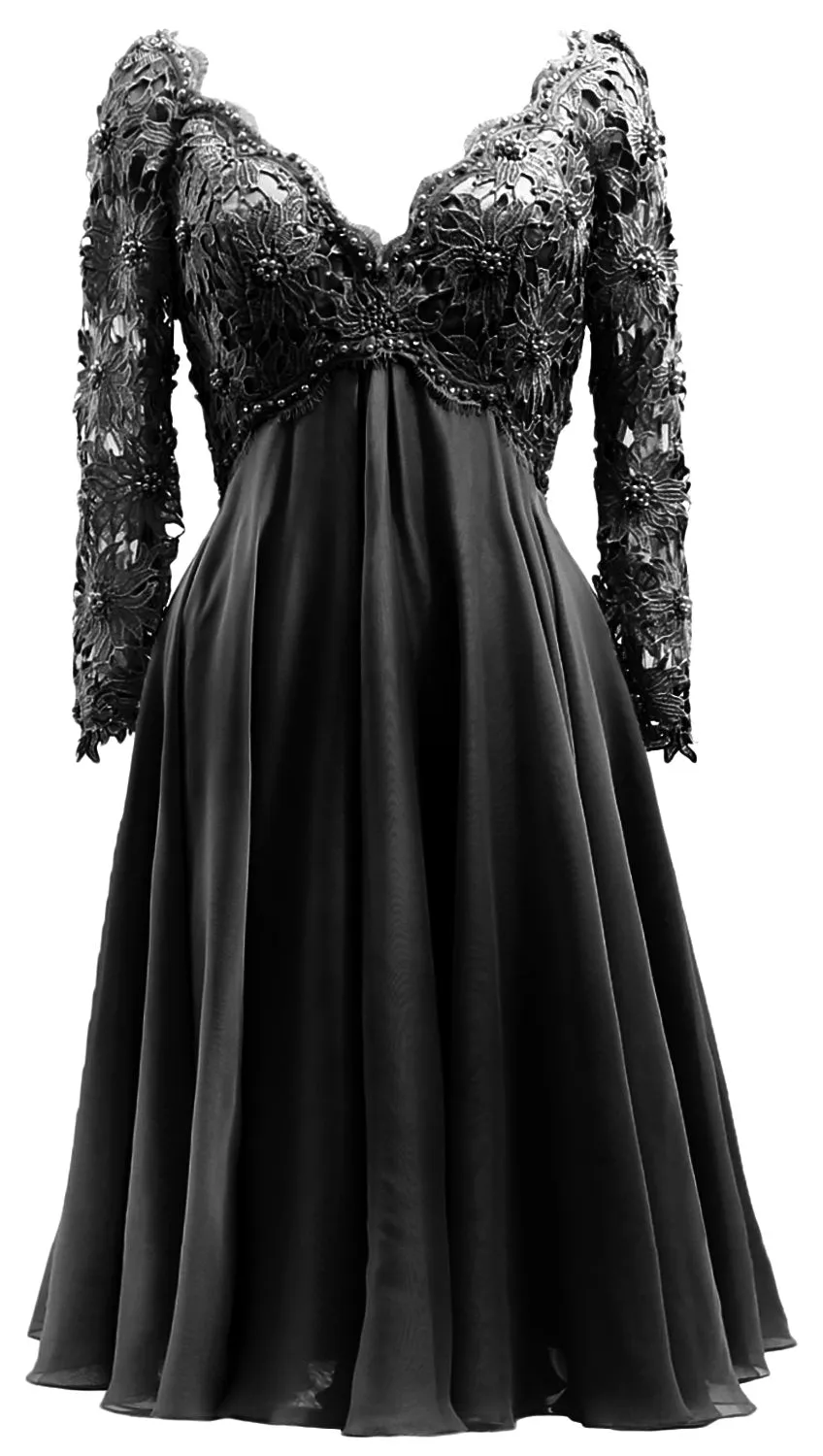 MACloth Women Long Sleeves Short Mother  Bride Dresses V Neck Cocktail Party