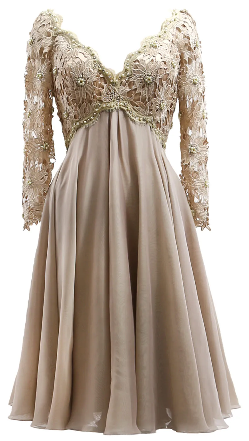 MACloth Women Long Sleeves Short Mother  Bride Dresses V Neck Cocktail Party