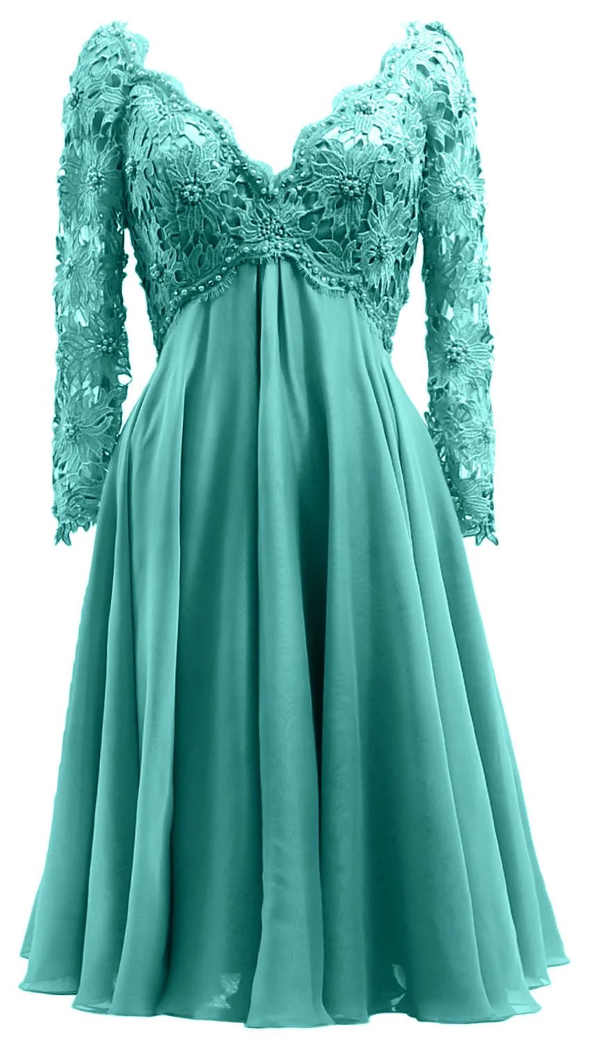 MACloth Women Long Sleeves Short Mother  Bride Dresses V Neck Cocktail Party