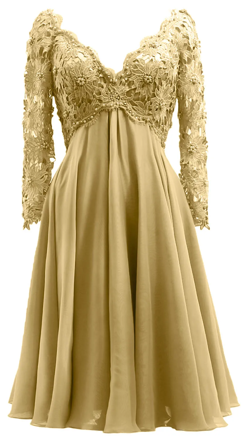 MACloth Women Long Sleeves Short Mother  Bride Dresses V Neck Cocktail Party