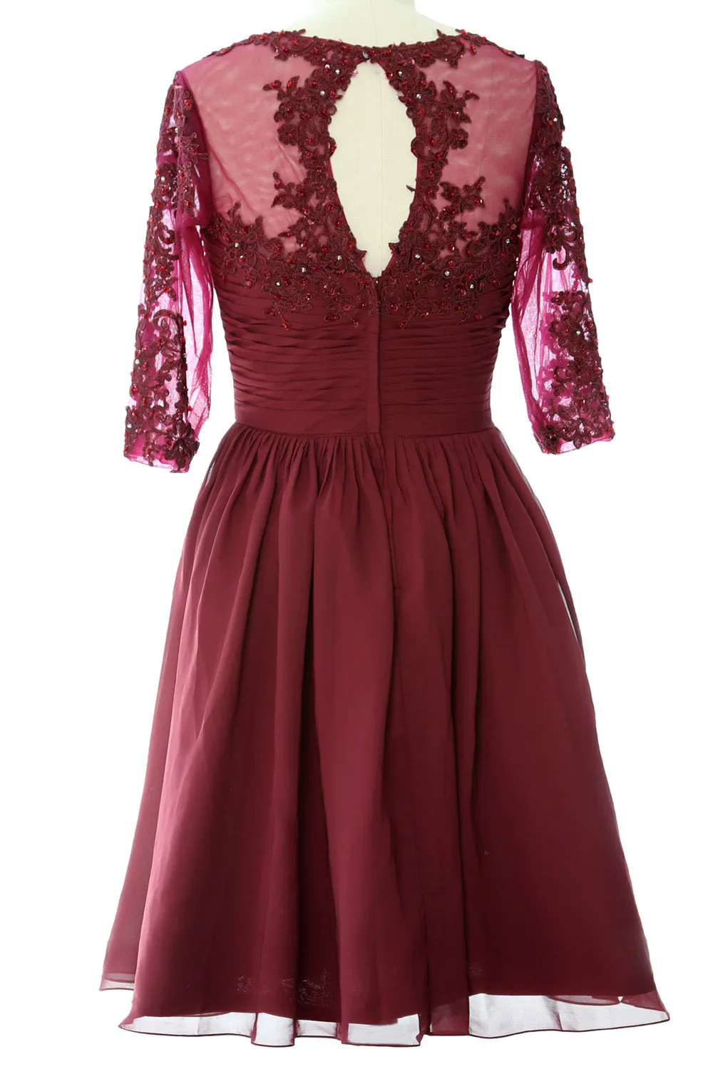 MACloth Women Midi Cocktail Formal Gown Half Sleeve Lace Mother of Bride Dress