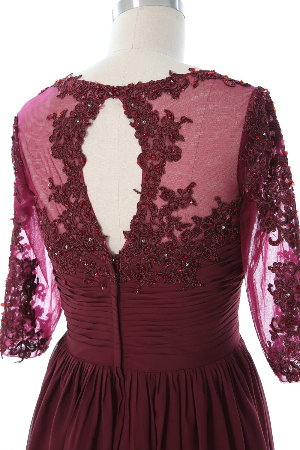 MACloth Women Midi Cocktail Formal Gown Half Sleeve Lace Mother of Bride Dress
