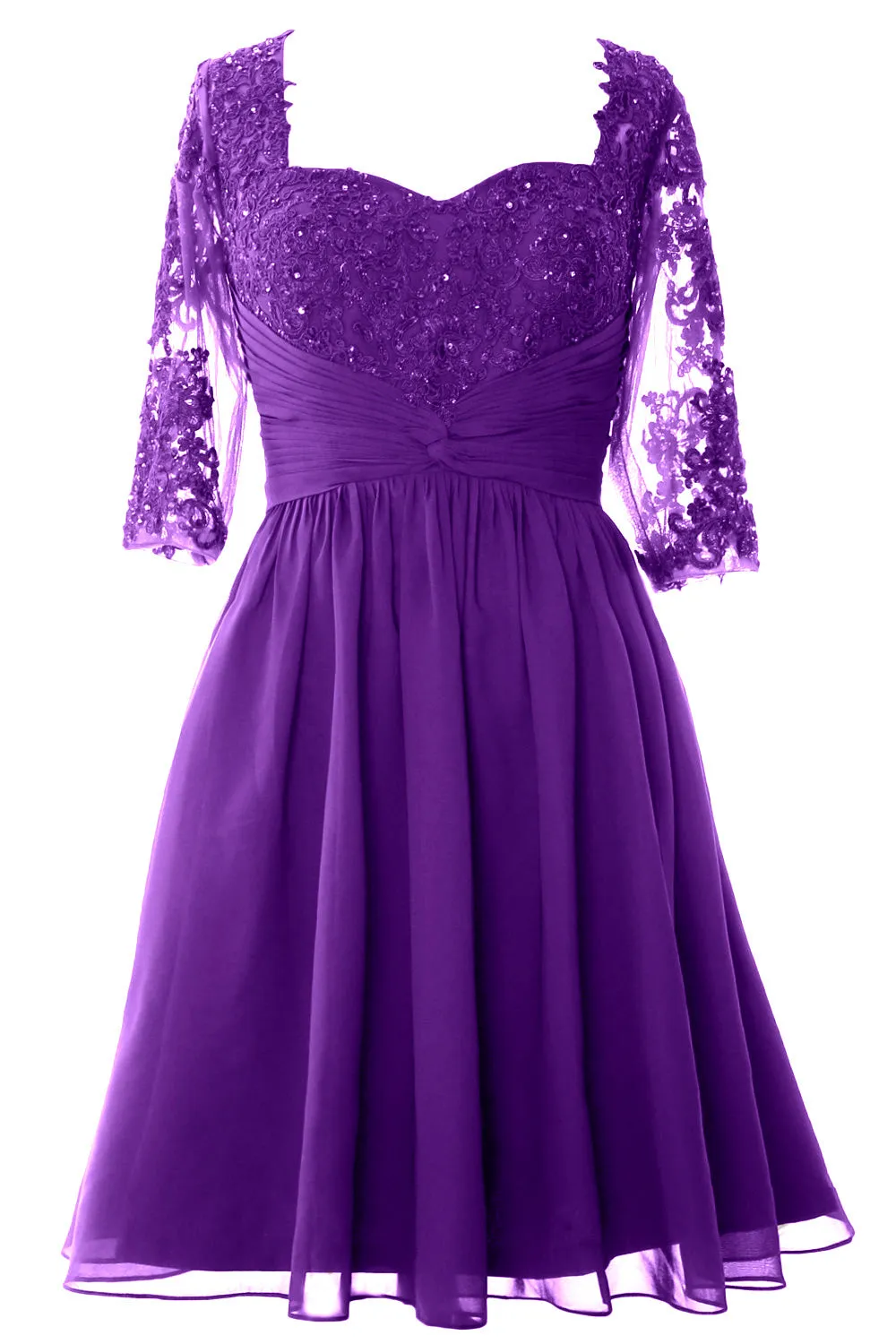 MACloth Women Midi Cocktail Formal Gown Half Sleeve Lace Mother of Bride Dress