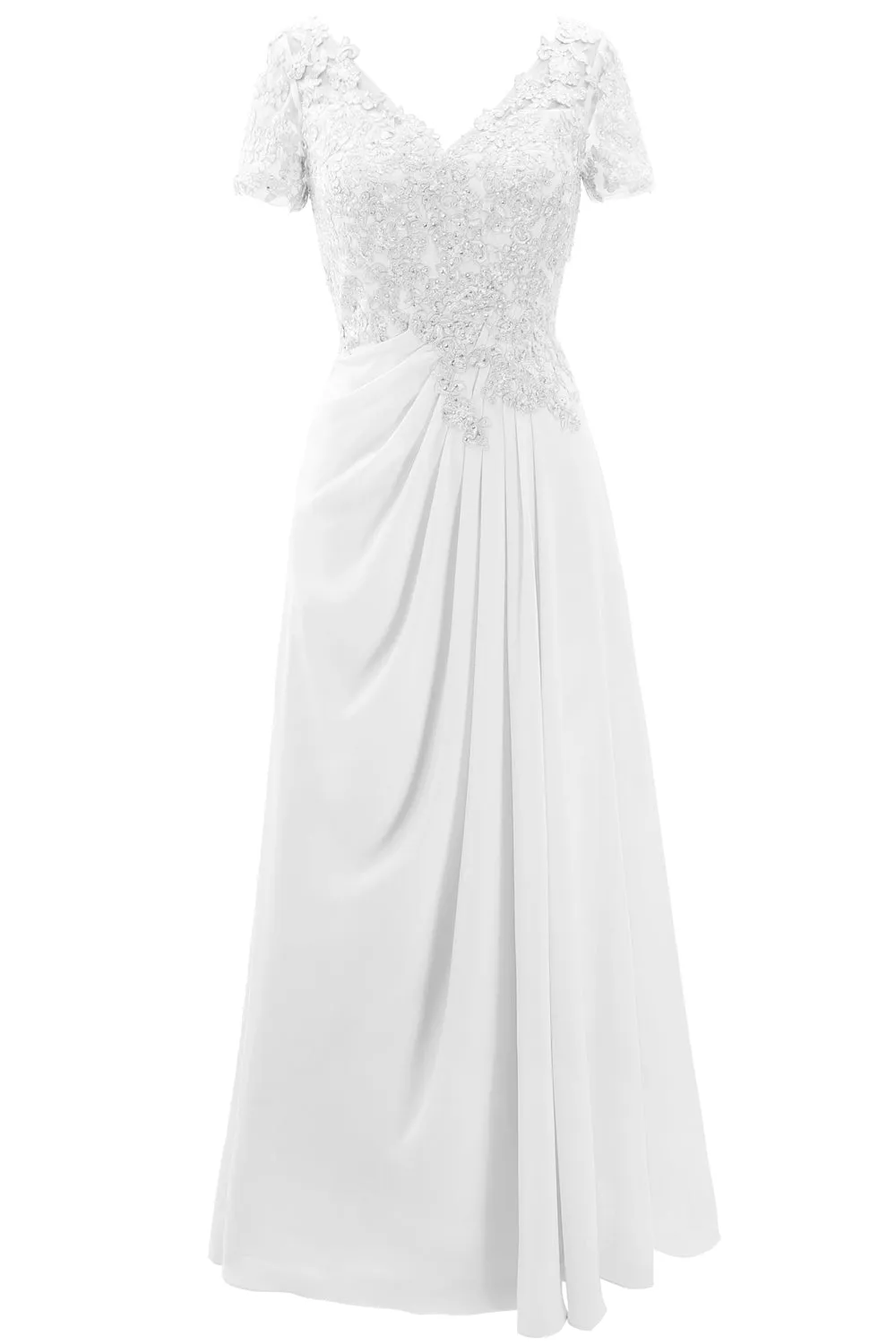 MACloth Women Mother of the Bride Dresses Short Sleeve Lace Wedding Evening Gown