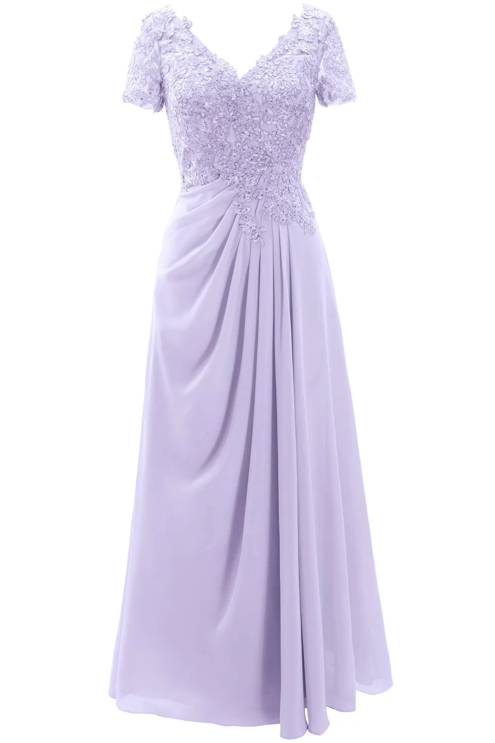 MACloth Women Mother of the Bride Dresses Short Sleeve Lace Wedding Evening Gown