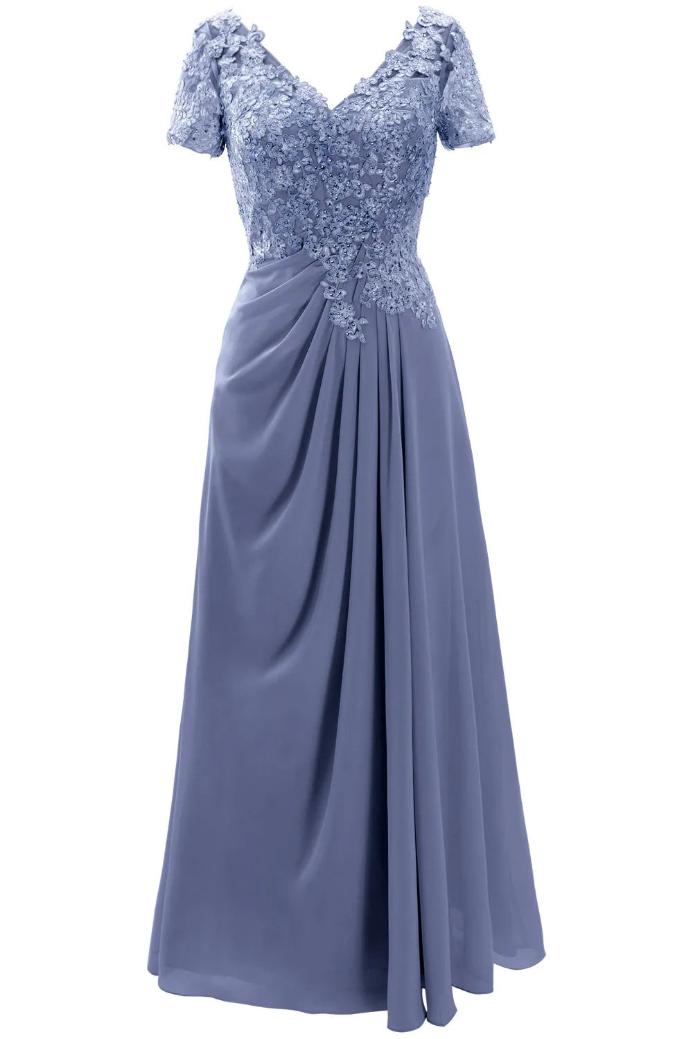 MACloth Women Mother of the Bride Dresses Short Sleeve Lace Wedding Evening Gown